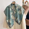 Elegant Chinese style blue magnolia silk large square scarf shawl silk scarf female gift mother mother mother-in-law elders