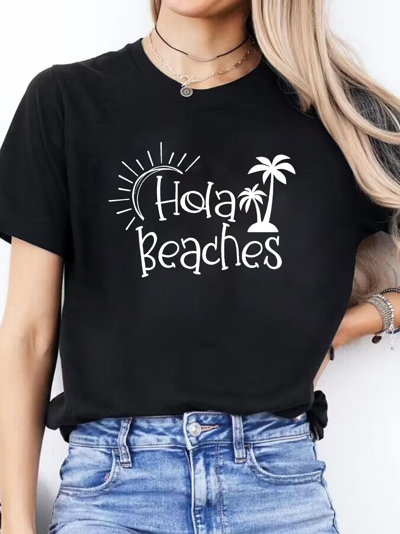 Spanish Letter Print Spring Summer Casual Round Neck Short Sleeve Sports T-Shirt Women s Top S чёрный