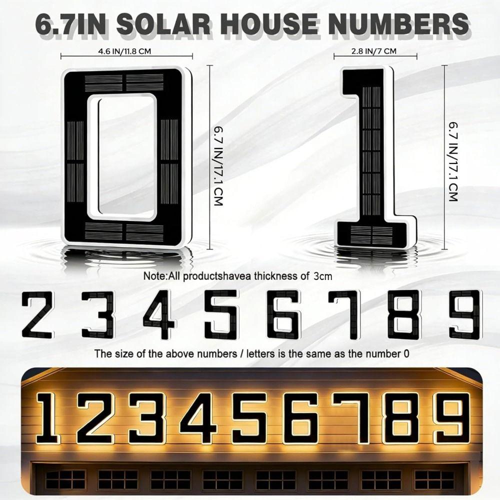 IP44 Waterproof Solar House Numbers 6.7 Inch Size Lighted House Numbers Outdoor Use