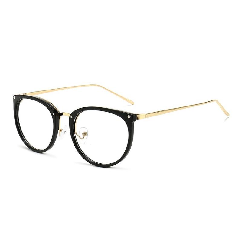 Optical Plano Glasses Frame for Women Men Round Oversized Cat Eye Eyeglasses Retro Frames Metal Spectacles Clear Lenses Eyewear