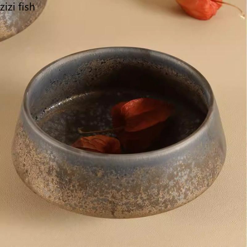 Coarse Pottery Dessert Bowl Ceramic Dinner Plate Vintage Rice Bowl Soup Bowls Fruit Plate Salad Bowls Dim Sum Dish Snack Tray