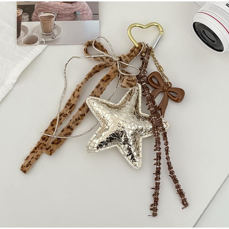 Fashi Bow Bag Charm Creative Star Leopard Print Braided Rope Charm New Earphe-shape Keychain Charm Cute Versatile Charm Gift