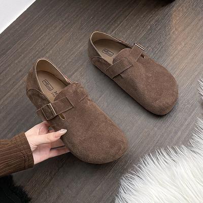 Women Genuine Suede Leather Flat Shoes Retro Designer Casual Birken Boat Shoes Fashion Slip-on Loafers