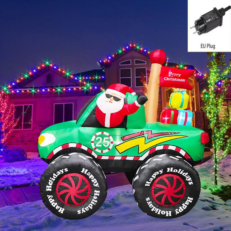 Outdoor Christmas Decorations Santa Claus Vehicle LED Lights Inflatable Model Toys Holiday Gift Props Indoor Party Xmas Decor