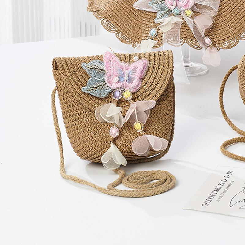 Girls' Straw Woven Coin Purse - Cute Outdoor Travel Handbag for Kids