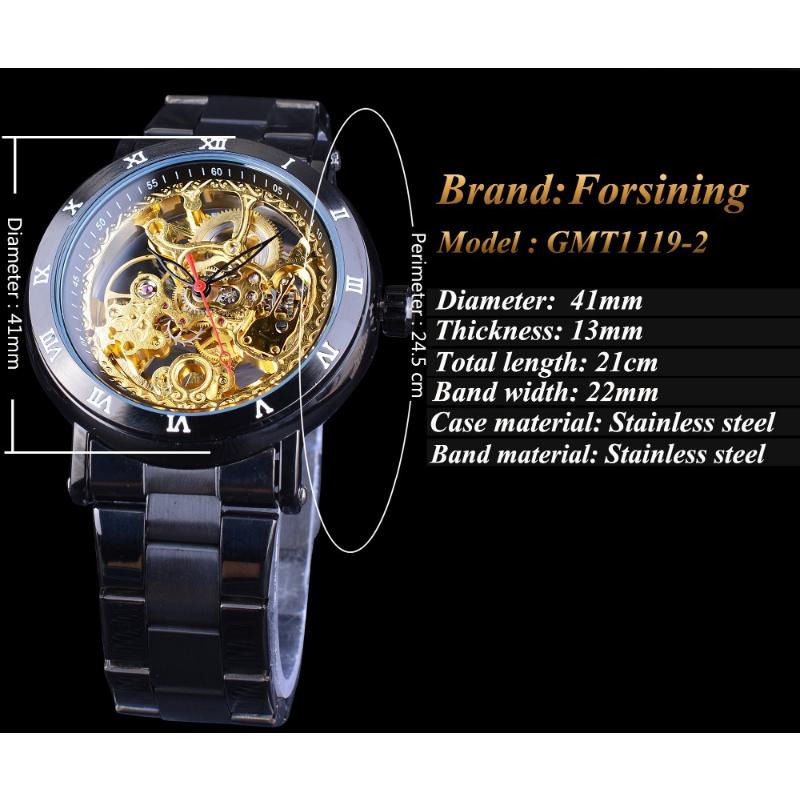 Forsining Herrenmode wasserdichte geschnitzte hohle mechanische Uhr