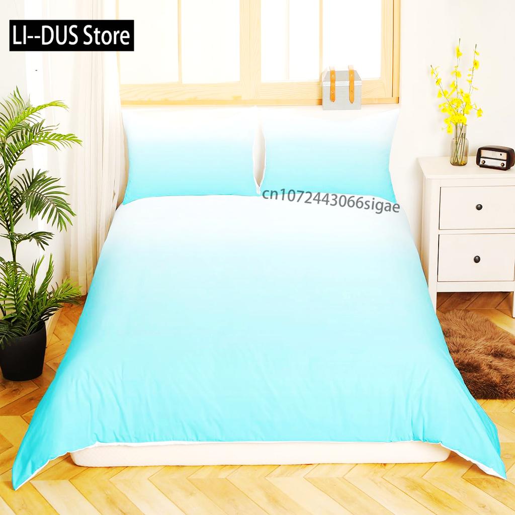 Blauer Ombre Bettbezug Queen Size Ozean Meerblau Weiß Farbverlauf Einfarbig Weiches Bettwäscheset Moderne Abstrakte Kunst Bettdeckenbezug
