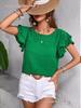 Women's Summer Double-layer Ruffled Sleeve Round Neck Pullover T-shirt