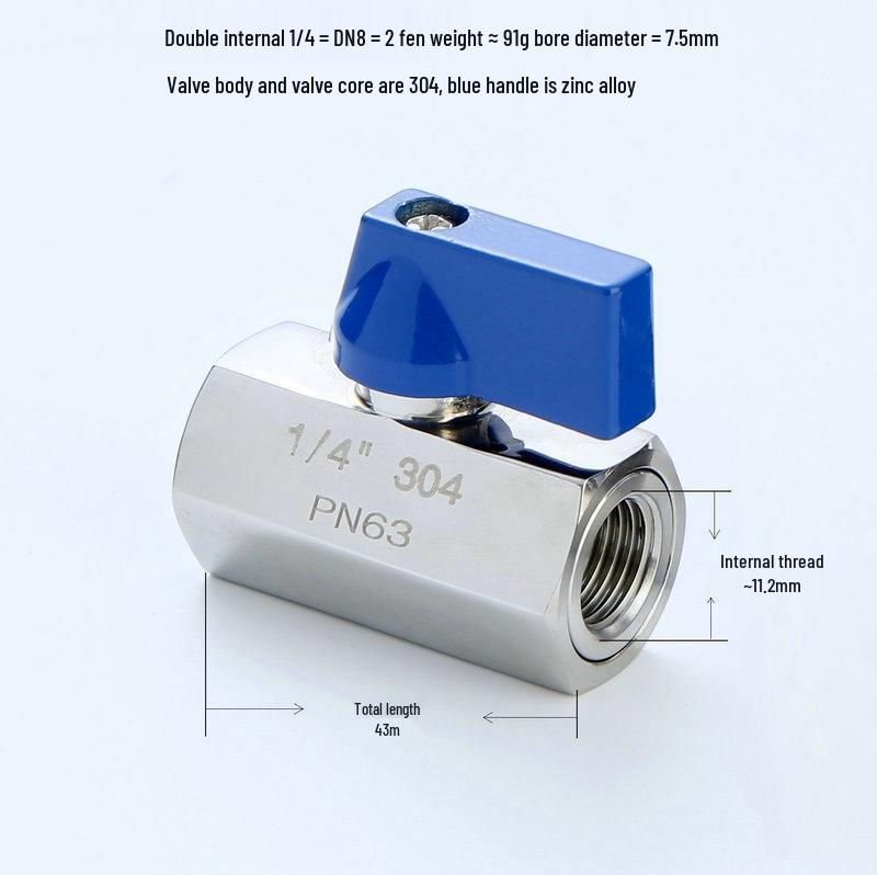 304 Stainless Steel Mini Manual Ball Valve with Male & Double Female Threads