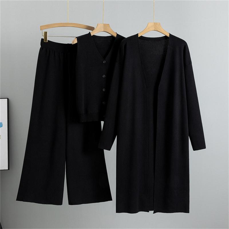 Spring And Autumn Temperament Knitted Suit Sleeveless Vest Sweater Cardigan Pants Three Piece Set