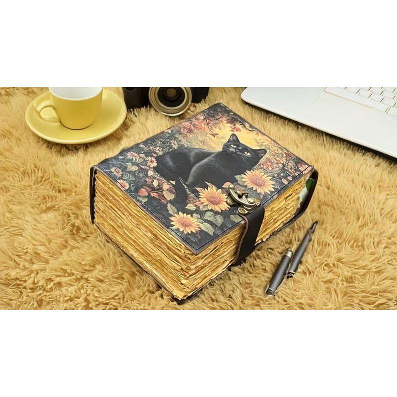 Cat Leather Journal: Blank Book of Shadows, Vintage Style