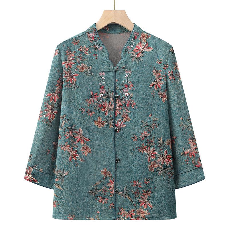 

Grandma s Fashionable Mid-Sleeve Shirt: Mother s Day Style for Middle-Aged & Elderly Women - Spring/Summer Collection 5XL (suggested 145-160 jin)