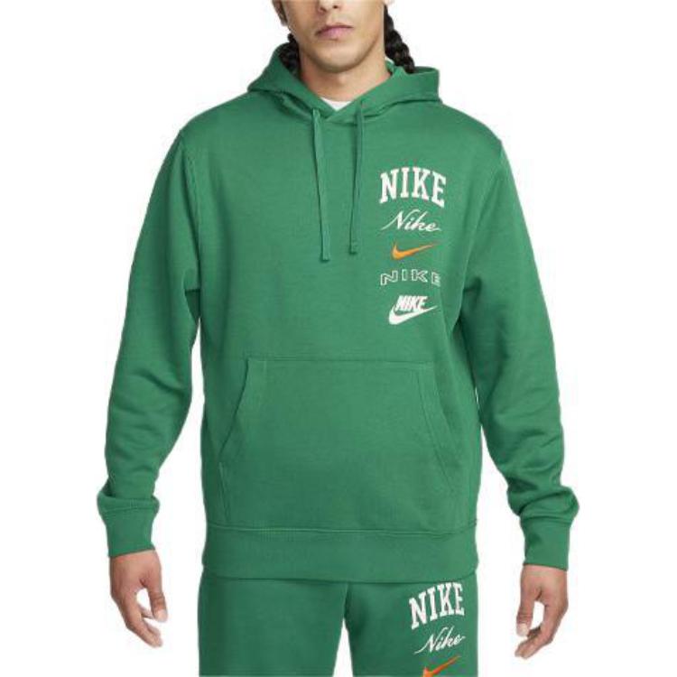 Nike Club Fleece Logo Print Drawstring Hoodie Men Hoodies Green FN2634-365