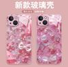 Flash Diamond Bow Apple 15 Mobile Phone Case Iphone16 Metallic Paint Glass Case 17promax High-end Women's Models