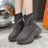 Full Drill Cover Foot Single Shoes Autumn New Round Toe Platform Sole Non-slip Wear-resistant Block Heel Boots
