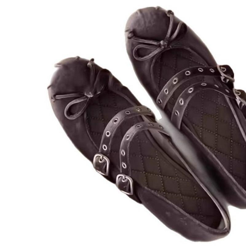 Fashion Flat Shoes for Women Spring Autumn 2025 New Suede Bow Square Ballet Shoes for Women Mary Jane Shoes Retro Plus Size 42 43