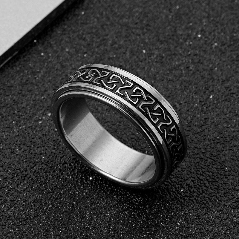 

Exotic Stainless Steel Rotatable Ring with Irregular Meander Pattern - Three-Color Design. 11
