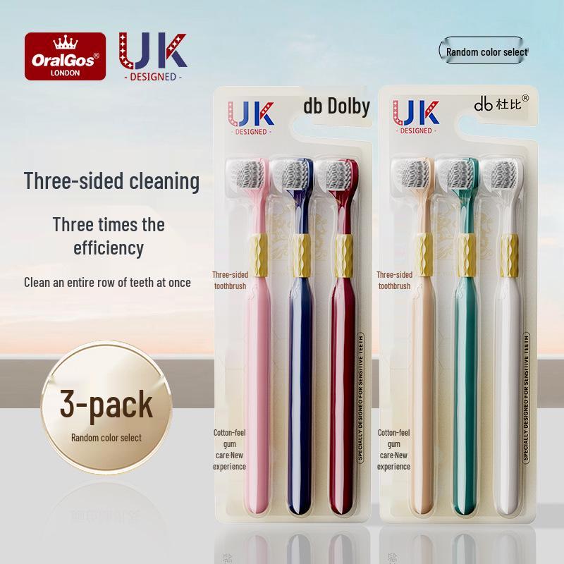 Three-Piece Soft-Bristle Triple-Sided Toothbrush Set - Korean Brand for Adults