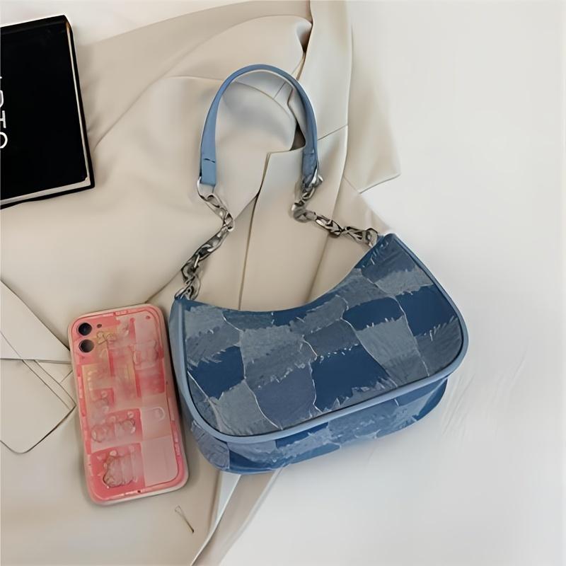 Retro Geometric Crossbody Bag with Detachable Chain Strap Vintage Shoulder Purse Zipper Closure & Polyester Lining for Casual Crossbody Purse