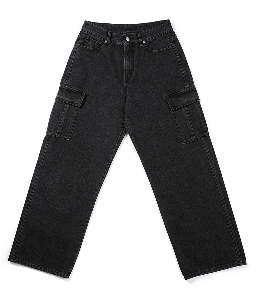 GAKKAI UNIONS Wide Denim Cargo Pants Black