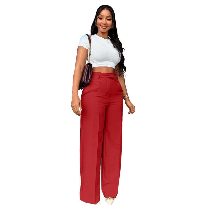 Solid Color Casual Pants New European and American Women clothes Fashion Solid High Waist Straight Casual Trousers