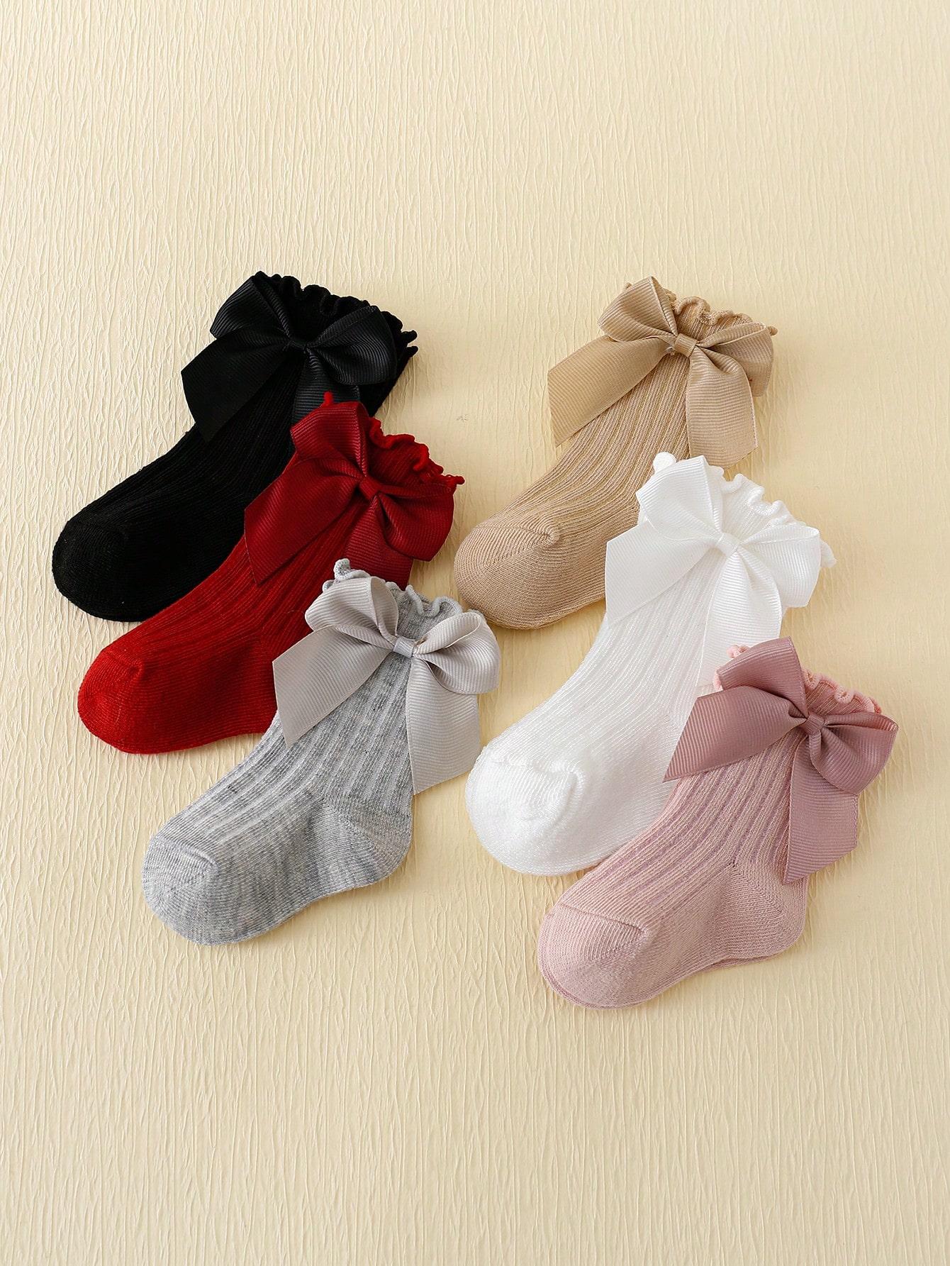 

6 pairs of Rowan Bow lace baby bubble mouth socks 6-12M