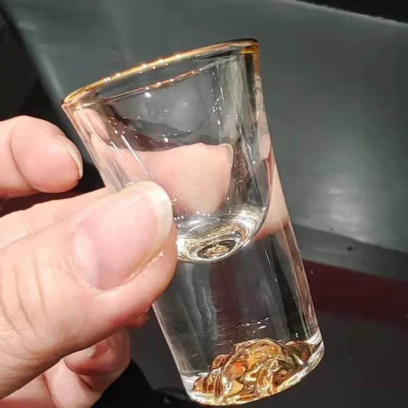 6PCS Crystal Liquor Spirits Shot Glasses Gold Foil Rim Mountain Wine Glass Vodka Whisky Bar Brandy Snifters Bullet Cups