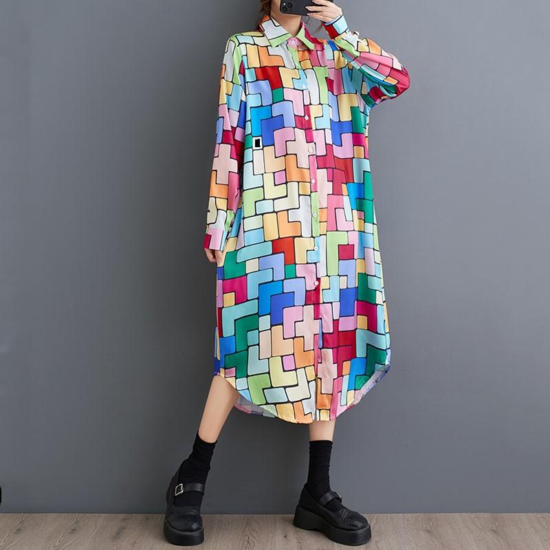Long Sleeve Plus Size Vintage New In Dresses for Women Casual Loose Long Spring Autumn Shirt Dress