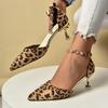 Fashion Leopard Print High Heels Women's Spring and Autumn New Pointed Toe Shallow Mouth One Belt Stiletto Single Shoes