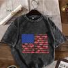 Vintage Washed Black Oversized T-Shirt Patriotic Fishing Lure Flag Print Casual Cotton Short Sleeve Crewneck Tee