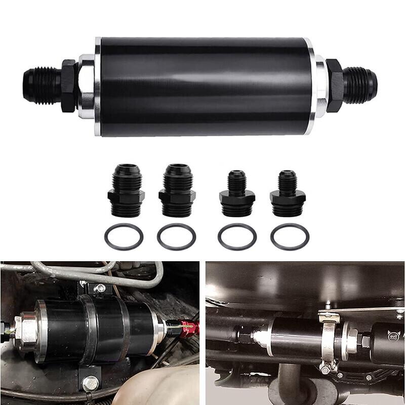 High Flow Inline Fuel Filter 100 Micron Cleanable 6AN 8AN 10AN Adapter Universal Fuel Filters5