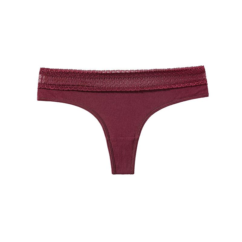 CINOON Tanga de Algodón Sexy para Mujer de Cintura Baja con Ribete de Encaje, Tipo G, Braguitas Suaves, Transpirables y de Ajuste Ceñido