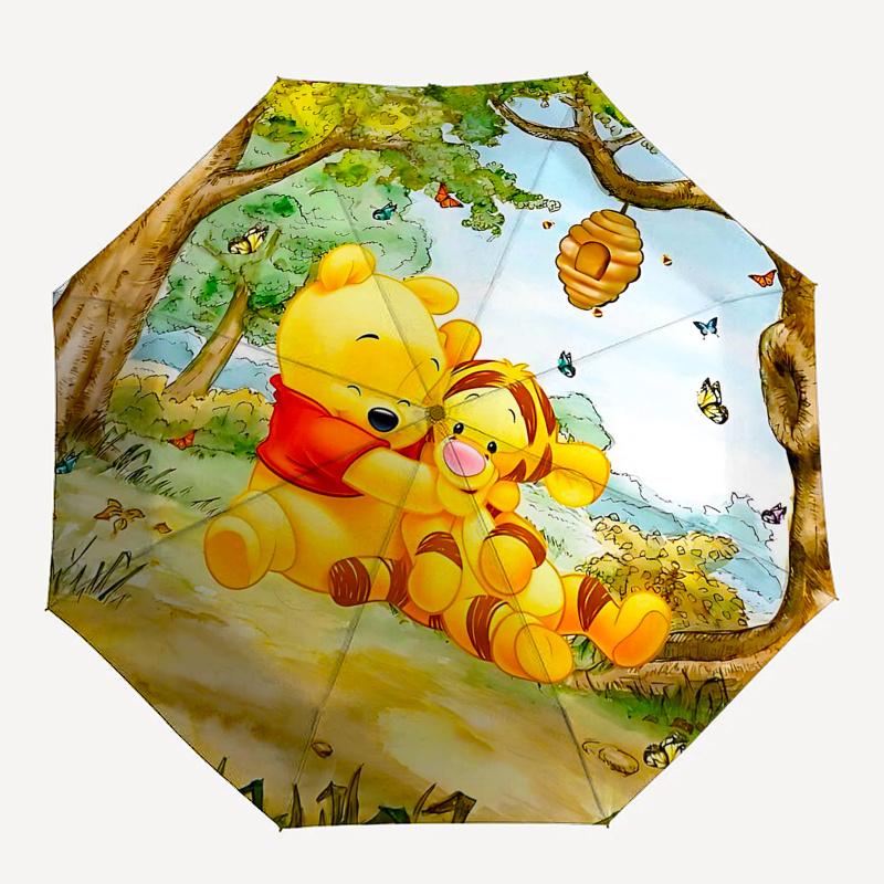 Ombrello da Viaggio a Tema Winnie the Pooh e Amici - 8 Stecche, Apertura e Chiusura Automatiche, Design Pieghevole Portatile, Ombrello Compatto ed Elegante