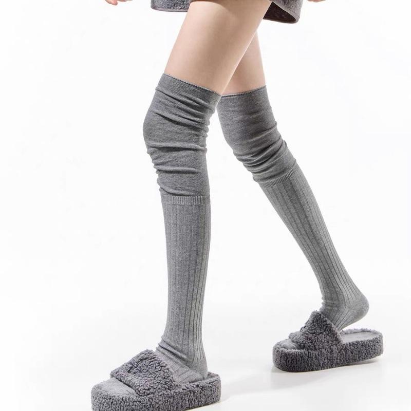Knee Socks Women'S Autumn And Winter Miu Series Splicing Stockpile Socks Sweet Cool Babes Thigh Socks And Knee Gray Leg Socks