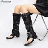 Fashion Ins Style Fashion Rivet Metal Buckle Clip-on Women Knee High Boots Casual Thick High Heels Square Toe Leather Long Booties Shoes