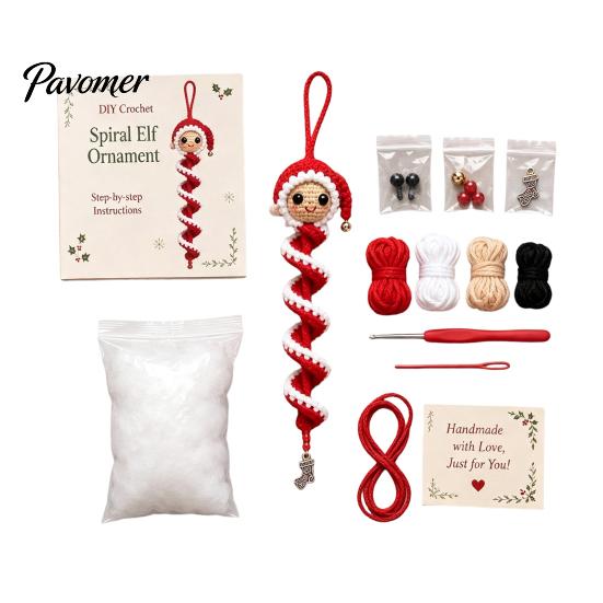 Regalo di Natale Fatto a Mano Bambola all'Uncinetto Ornamento a Spirale Kit Fai da Te, Set Artigianale Festivo con Progetto Filato Filato Morbido, Perline, Decorazione da Appendere all'Albero per Finestra