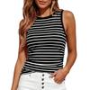 Women Sleeveless Tank Top Ribbed Knit Striped Pattern Casual Slim Fit Stretchy Lightweight Summer Shirt