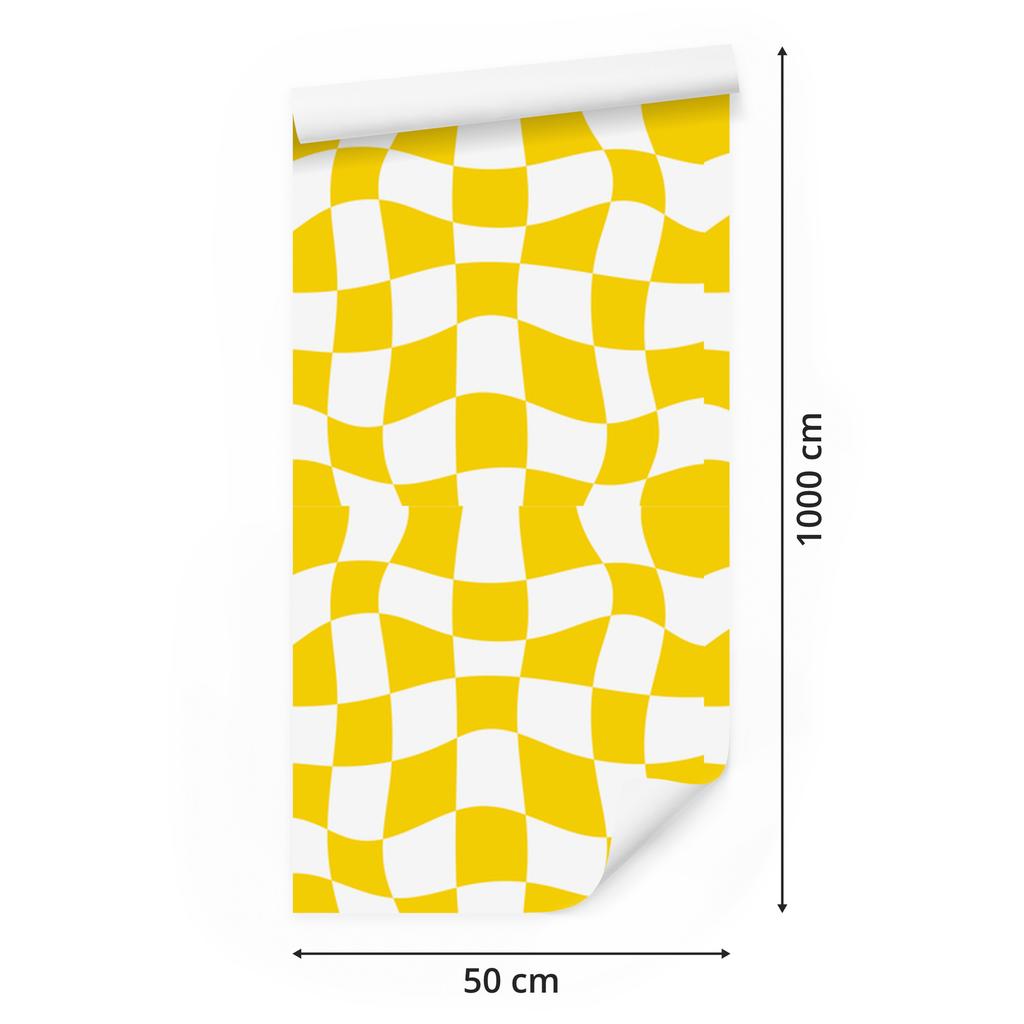 Wallpaper Casual Checkerboard Yellow and White for Living Room and Bedroom 50x1000