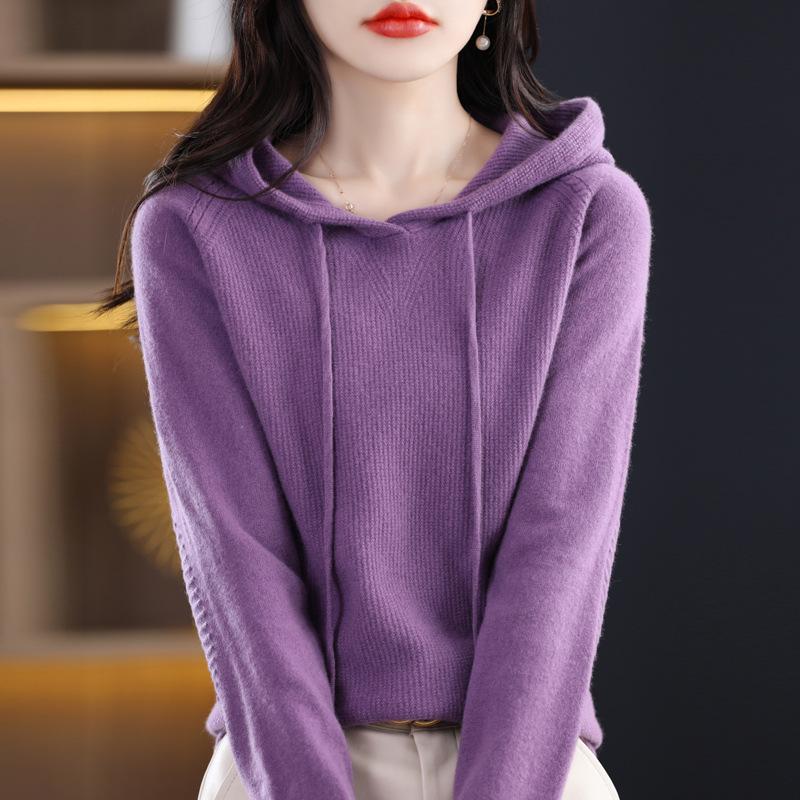 

Женский осенний пуловер с капюшоном 2025: Свитер с длинным рукавом крупной вязки XXL