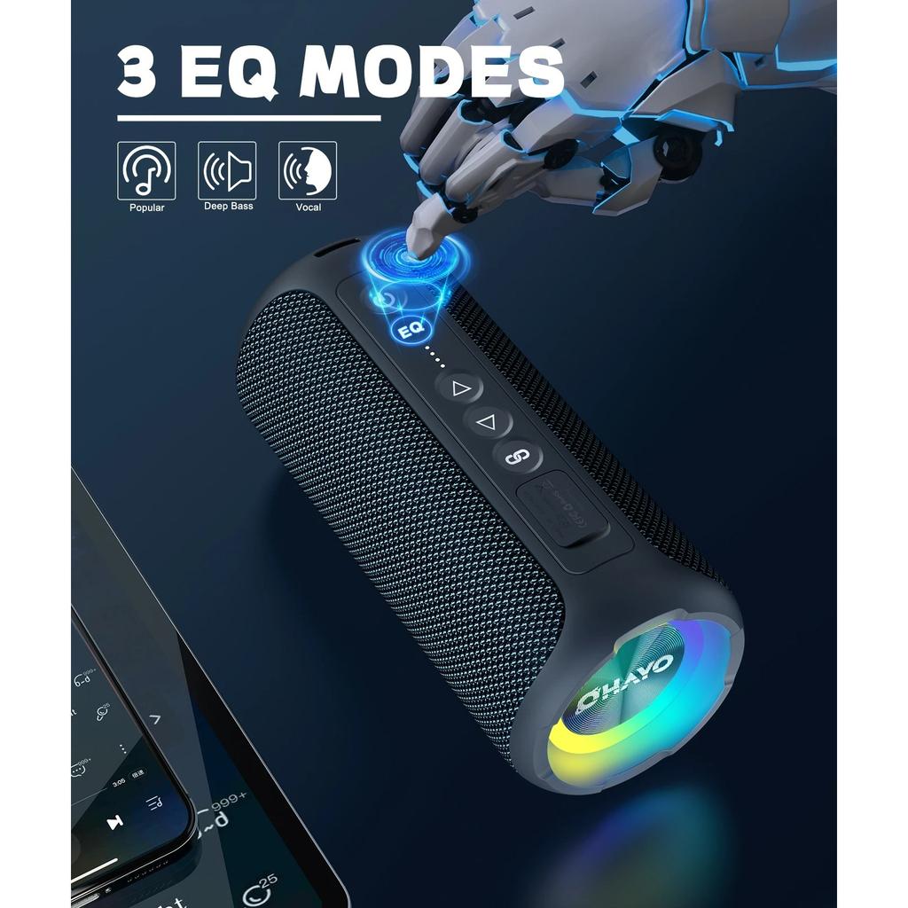 40W Loud Stereo Portable Wireless Bluetooth Speaker, IPX7 Waterproof Shower Speakers, Deep Bass, LED Light, Microphone, True Wireless Stereo