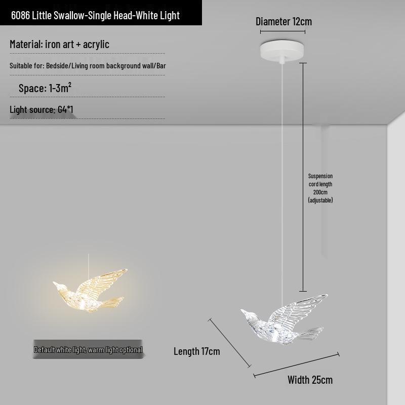 Creative Butterfly Swan Swallow Pendant Light for Bedroom or Living Room