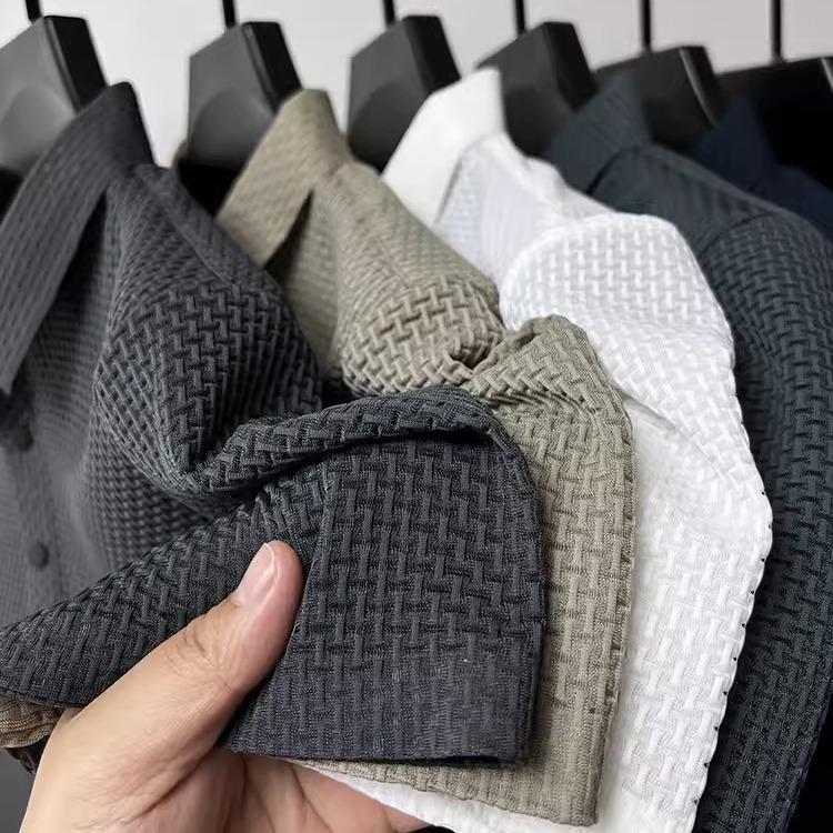 Pánské evropské a americké polo s krátkým rukávem z ledového hedvábí - Bezešvé, Vysoká elasticita, Kulatý výstřih, Business casual