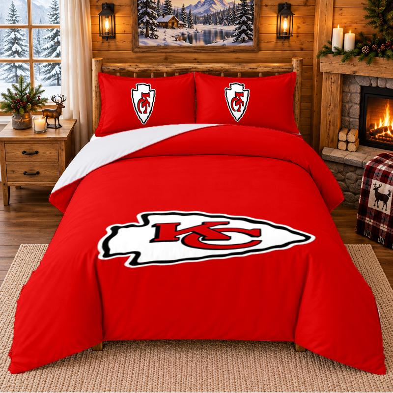 Printed 3Pcs Bedding Set Kansas City Chiefs Pattern Bed Sheet Pillowcase For Bedroom Decor