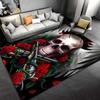 Skull Rug with Guns, Red Roses and Wings On Black Background Suitable for Use As an Anti-slip for Living Room Bedroom Sofas