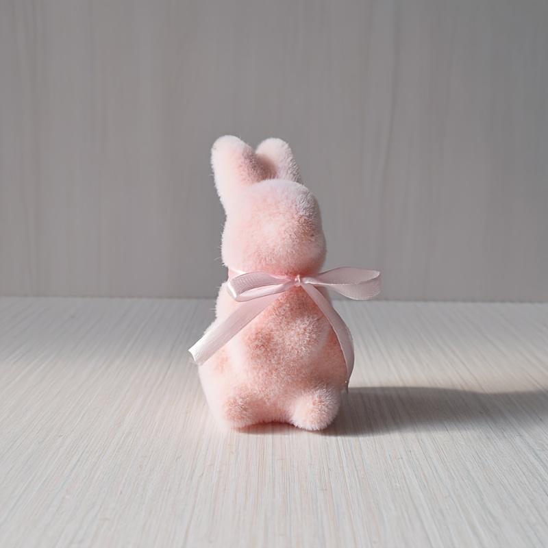 

4 шт. Декоративные фигурки пасхального кролика, флокированные пенопластовые украшения в виде кроликов с бантом, для домашнего и праздничного декора, аксессуары кролика розовый