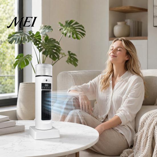 Small Fan for Home Office Tower Cooling Fan, 6 Speed Bladeless Air Cooler & Humidifier with Universal USB Powered Remote Water Tank, Quiet Desktop