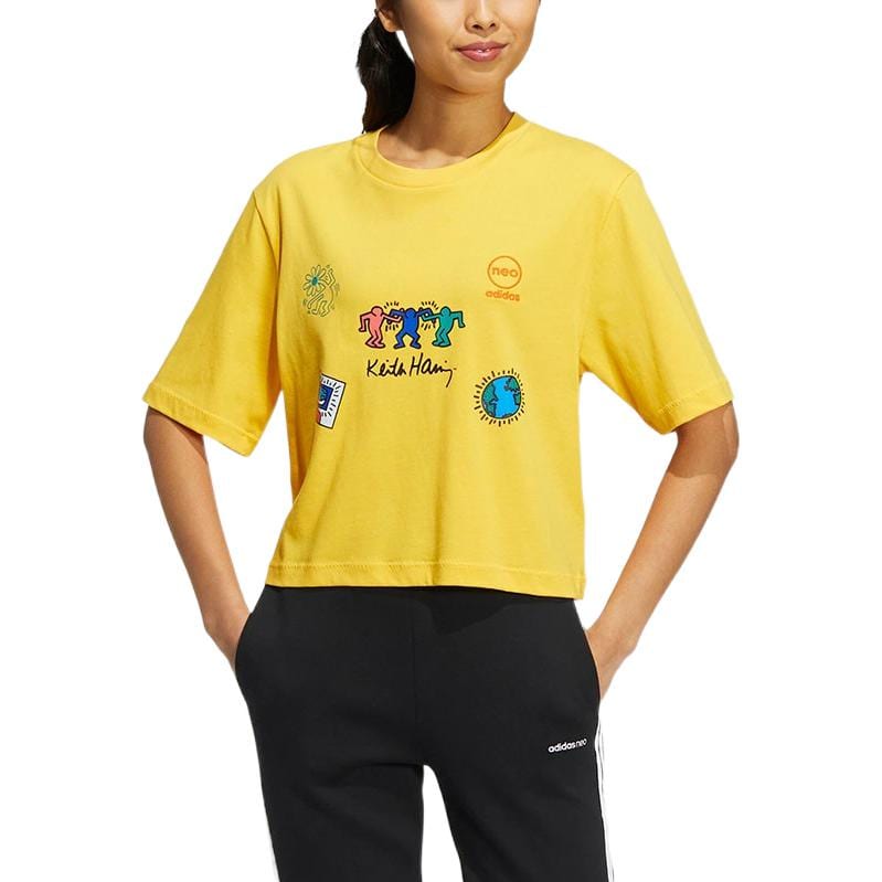 Adidas Neo X Keith Haring T Shirts Women's Yellow Crew Neck Moderate HD7253