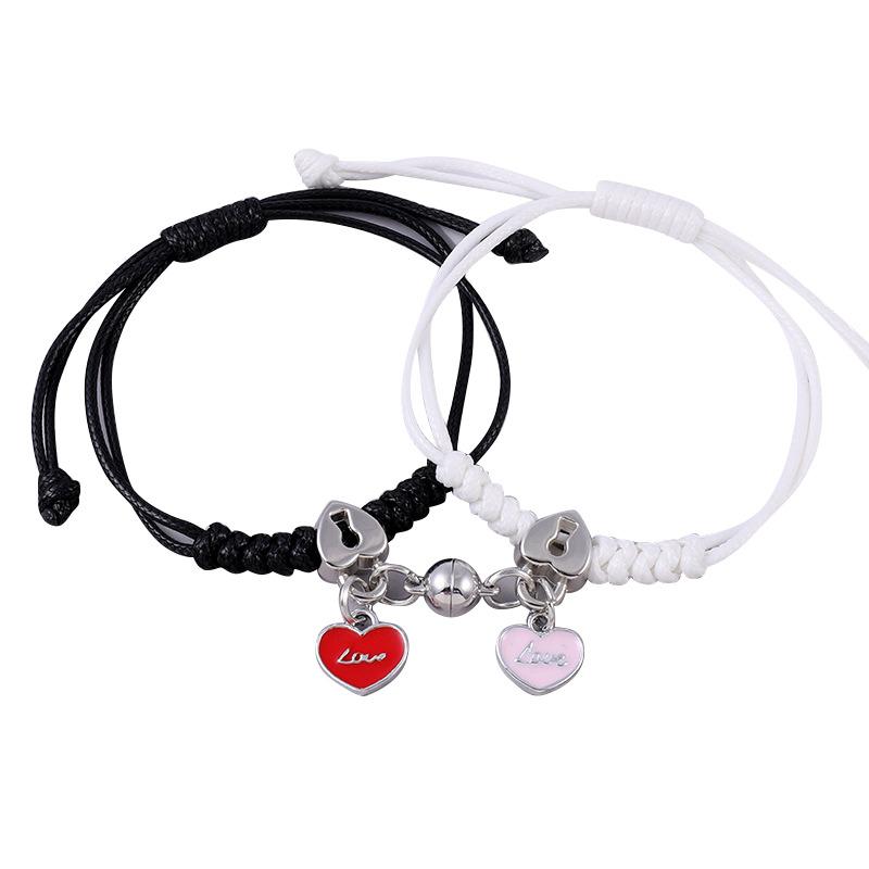 1 Pair Charm Magnet Couple Bracelet For Woman Magnetic Attraction Ball Heart Key Lock Link Chain Wrist Best Friend Jewelry Gift