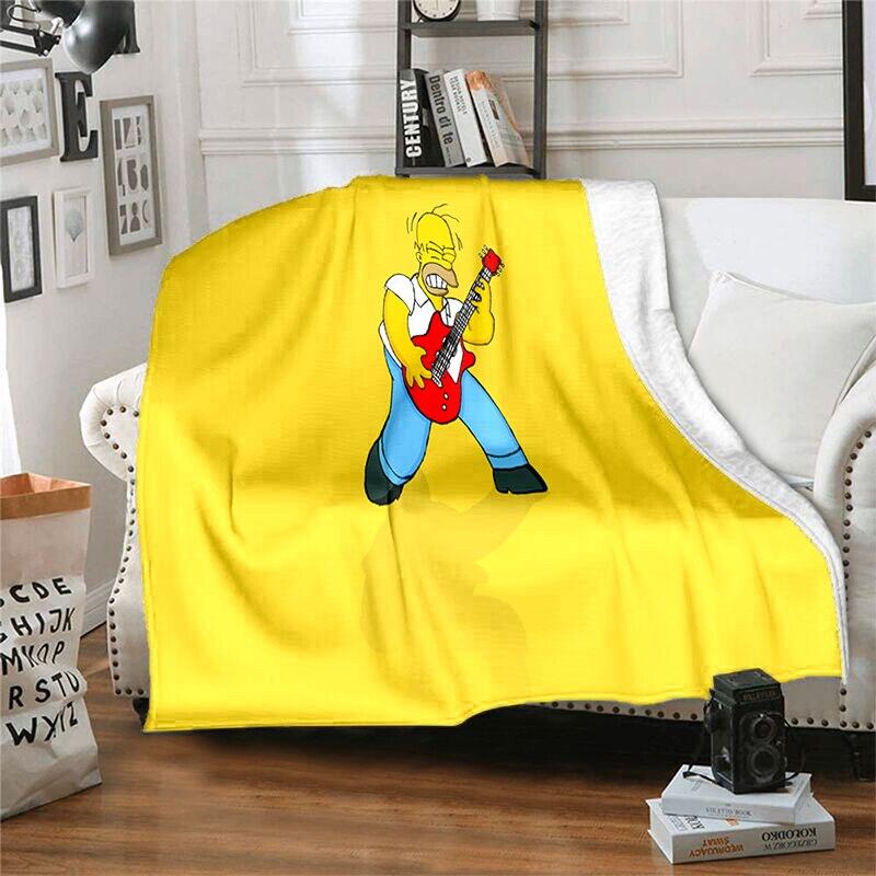 S-Simpson Měkký plyšový rozkládací pohovka Hodící Cartoon Moderní flanelové přikrývka Potah Tištěná přikrývka Dárek Piknikové deky