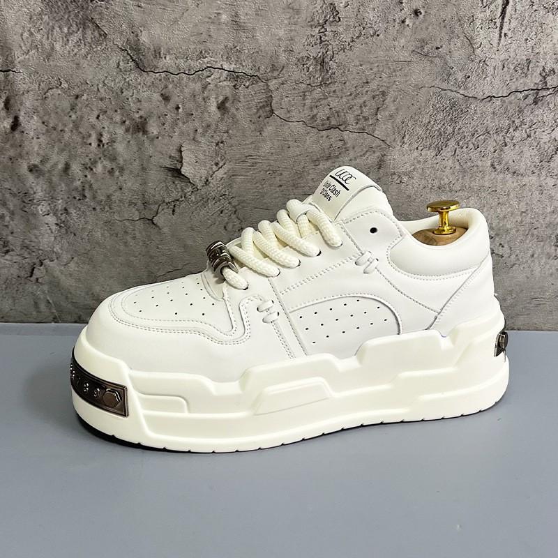 Herren Weiße Plateau-Sneaker Dicke Sohle Freizeitschuhe Design Trendige Brot-Schuhe Unisex Bequem Tägliches Tragen